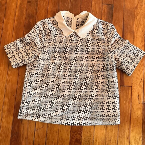 FRNCH Tweed Shirt with Scalloped Peter Pan Collar - Picture 1 of 8
